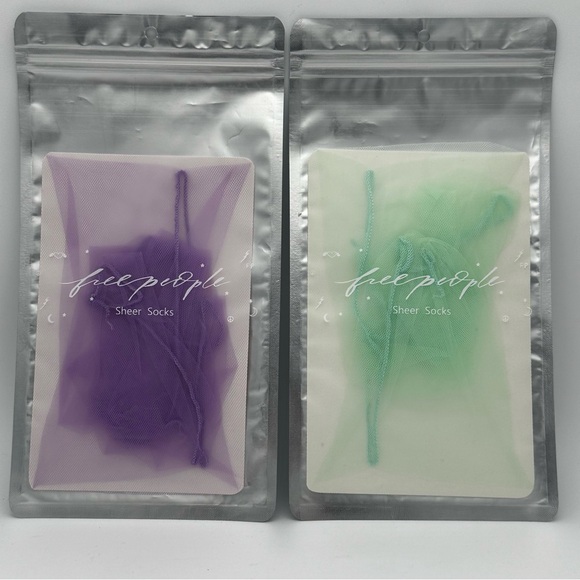 NWT Lot of 2 Free People The‎ Moment Sheer Tulle Mesh Socks in Green & Purple - Picture 1 of 11
